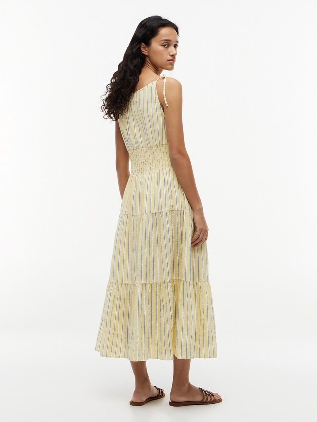 Tommy Hilfiger Trägerkleid »SMOCK TIE NS MIDI DRESS« Ohne Tasche Baumwollmischung, Smok-Einsatz