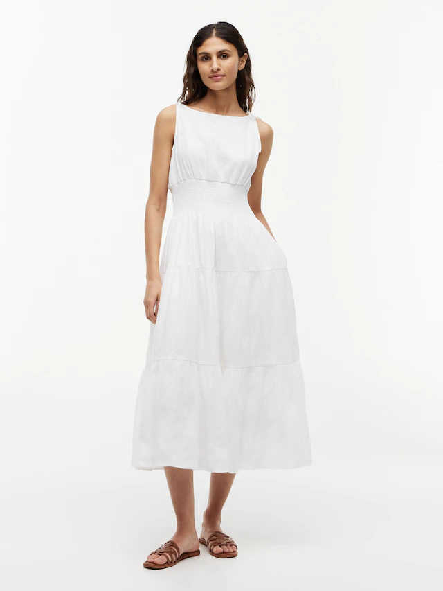 Tommy Hilfiger Trägerkleid »SMOCK TIE NS MIDI DRESS« Ohne Tasche Baumwollmischung, Smok-Einsatz