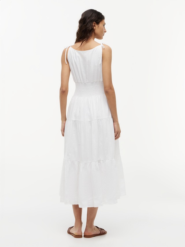 Tommy Hilfiger Trägerkleid »SMOCK TIE NS MIDI DRESS« Ohne Tasche Baumwollmischung, Smok-Einsatz