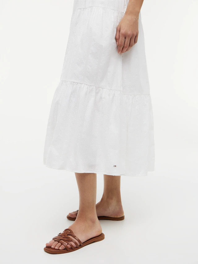 Tommy Hilfiger Trägerkleid »SMOCK TIE NS MIDI DRESS« Ohne Tasche Baumwollmischung, Smok-Einsatz