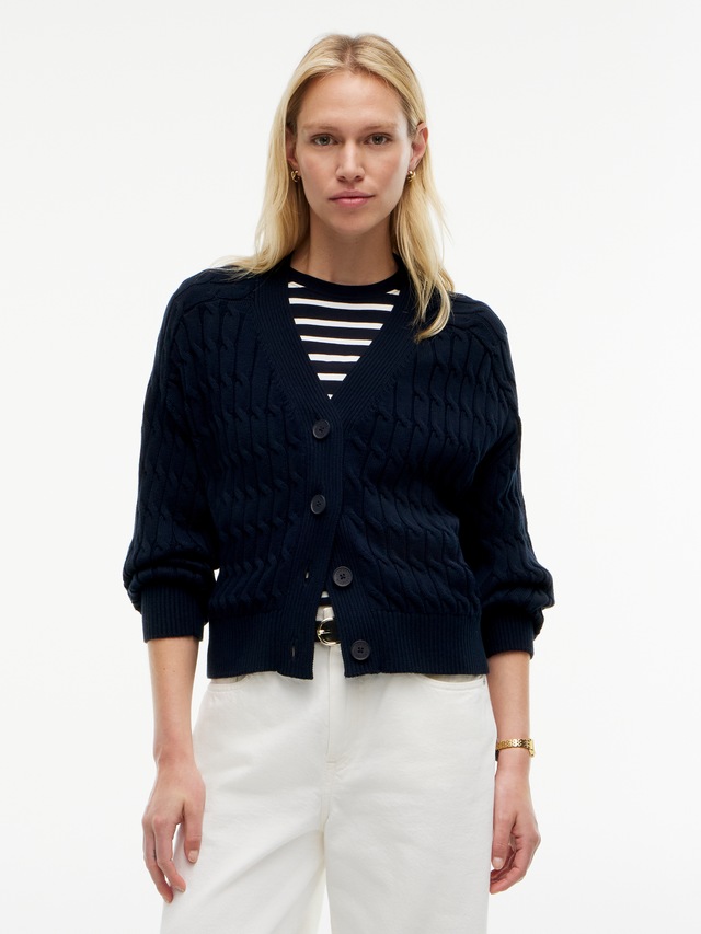 Tommy Hilfiger Strickjacke »MID GG CABLE V-NK LS CARDI« Baumwolle, mit Zopfstrickmuster
