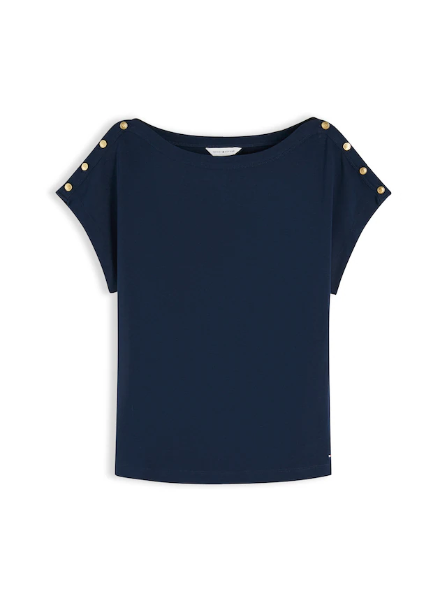 Tommy Hilfiger Kurzarmshirt »GOLD BTN CAP-SLV BOAT-NK TEE« Baumwolle, mit goldfarbenen Knöpfen