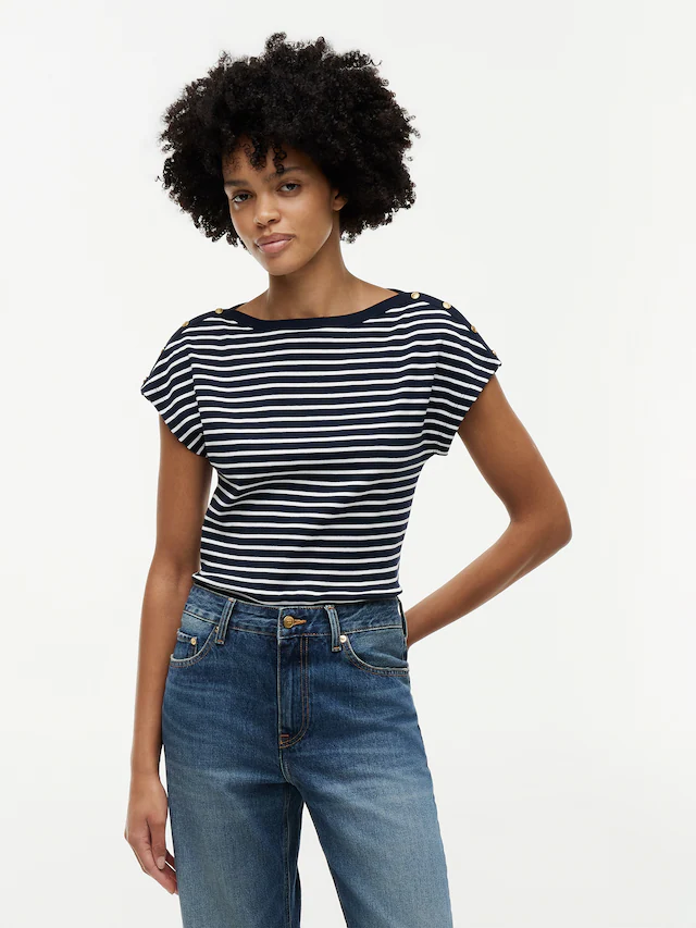 Tommy Hilfiger Kurzarmshirt »GOLD BTN CAP-SLV BOAT-NK TEE« Baumwolle, mit goldfarbenen Knöpfen