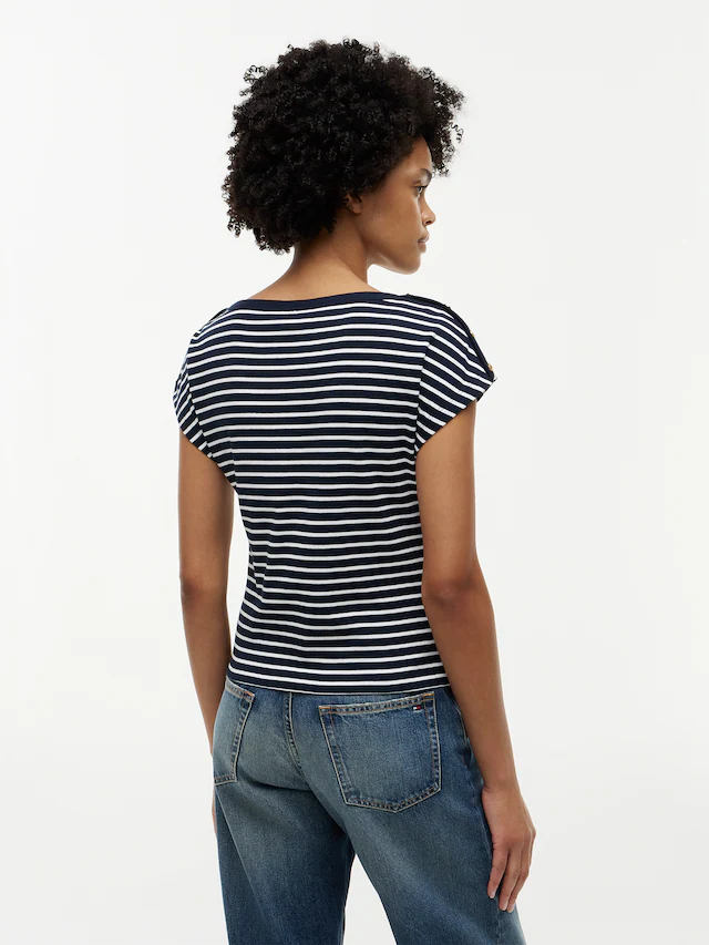 Tommy Hilfiger Kurzarmshirt »GOLD BTN CAP-SLV BOAT-NK TEE« Baumwolle, mit goldfarbenen Knöpfen