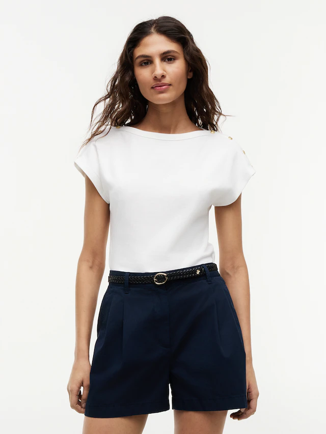 Tommy Hilfiger Kurzarmshirt »GOLD BTN CAP-SLV BOAT-NK TEE« Baumwolle, mit goldfarbenen Knöpfen