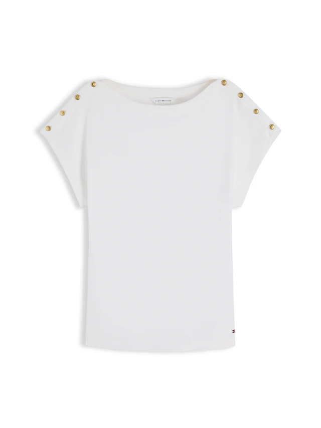 Tommy Hilfiger Kurzarmshirt »GOLD BTN CAP-SLV BOAT-NK TEE« Baumwolle, mit goldfarbenen Knöpfen