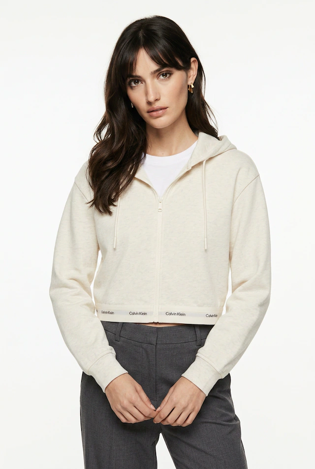 Calvin Klein Jeans Kapuzensweatjacke »LOGO WAIST CROPPED« mit Kapuze, kurze From, Logoschriftzug am Bund