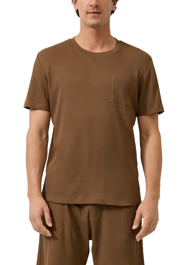 s.Oliver Rundhalsshirt Kurzarmshirt mit Brusttasche und Leinen
