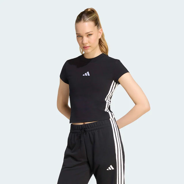 adidas Sportswear T-Shirt »ESSENTIALS 3-STREIFEN BABY-, SCHMAL GESCHNITTEN, GEPOLSTERT« sportlicher Stil, mit Rundhalsausschnitt, ohne Verschluss