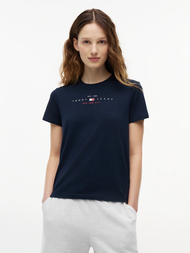 Tommy Jeans Kurzarmshirt »TJW REG US LINEAR SS TEE« Baumwollmischung, regular fit, Logo
