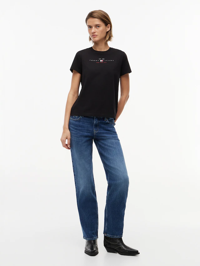 Tommy Jeans Kurzarmshirt »TJW REG US LINEAR SS TEE« Baumwollmischung, regular fit, Logo