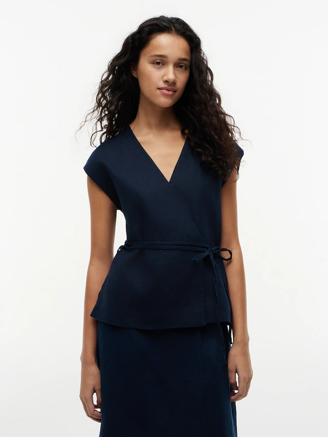 Tommy Hilfiger Wickelbluse »ESS LINEN WRAP TIE NS VEST« Materialmix, Bindeband