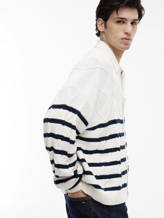 Tommy Jeans Cardigan »RELAXED STRIPE CABLE BUTTONUP« Relaxed fit mit Zopfstrickmuster