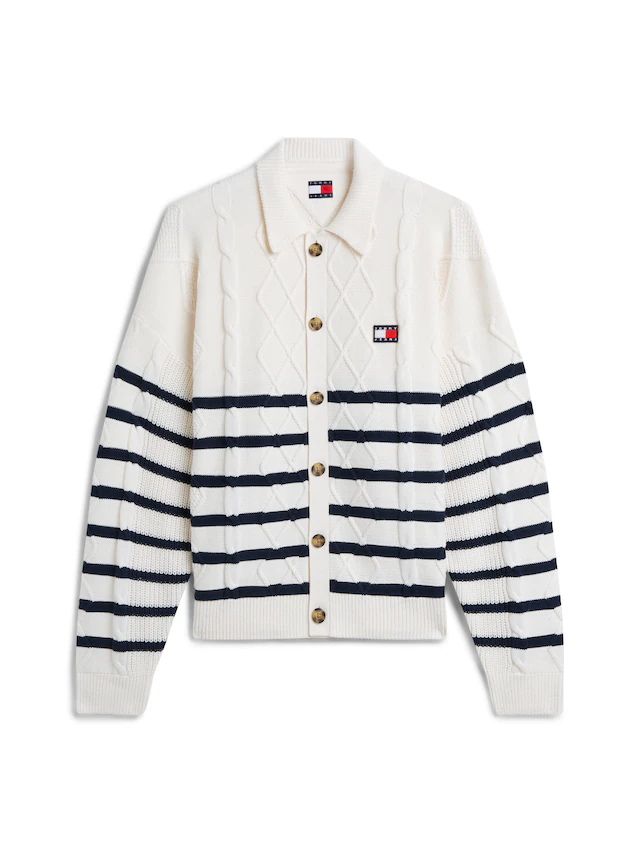 Tommy Jeans Cardigan »RELAXED STRIPE CABLE BUTTONUP« Relaxed fit mit Zopfstrickmuster