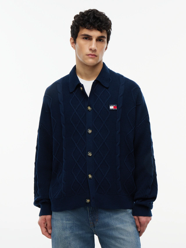 Tommy Jeans Cardigan »RELAXED STRIPE CABLE BUTTONUP« Relaxed fit mit Zopfstrickmuster