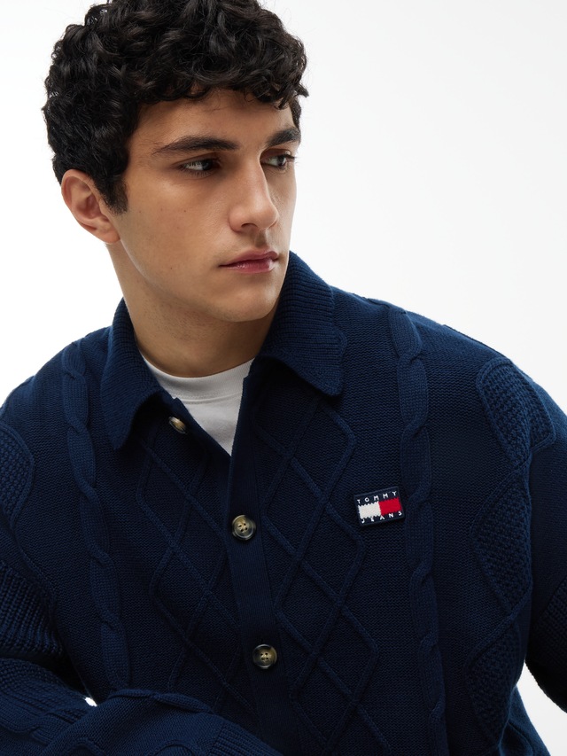 Tommy Jeans Cardigan »RELAXED STRIPE CABLE BUTTONUP« Relaxed fit mit Zopfstrickmuster