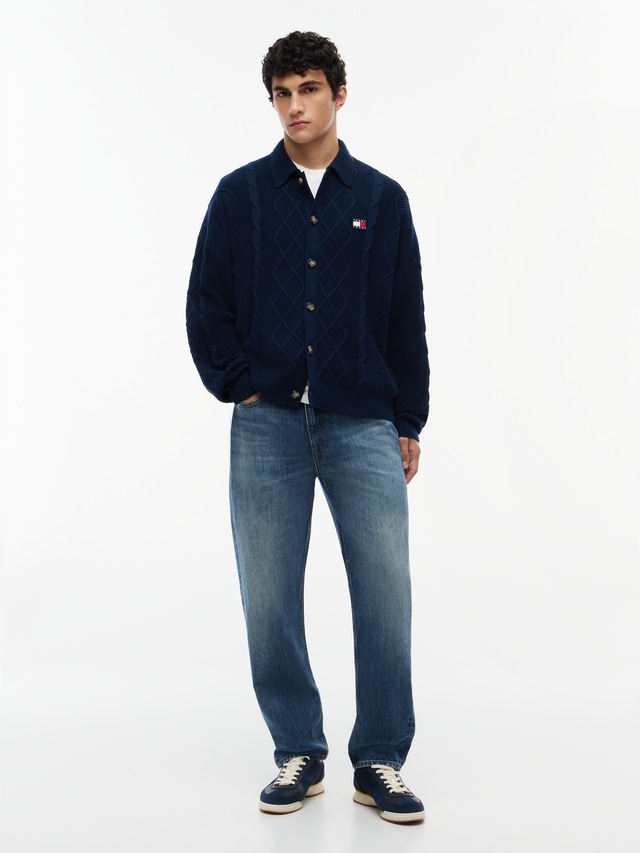 Tommy Jeans Cardigan »RELAXED STRIPE CABLE BUTTONUP« Relaxed fit mit Zopfstrickmuster