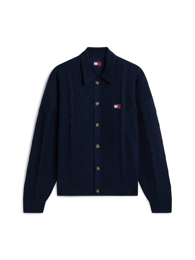 Tommy Jeans Cardigan »RELAXED STRIPE CABLE BUTTONUP« Relaxed fit mit Zopfstrickmuster
