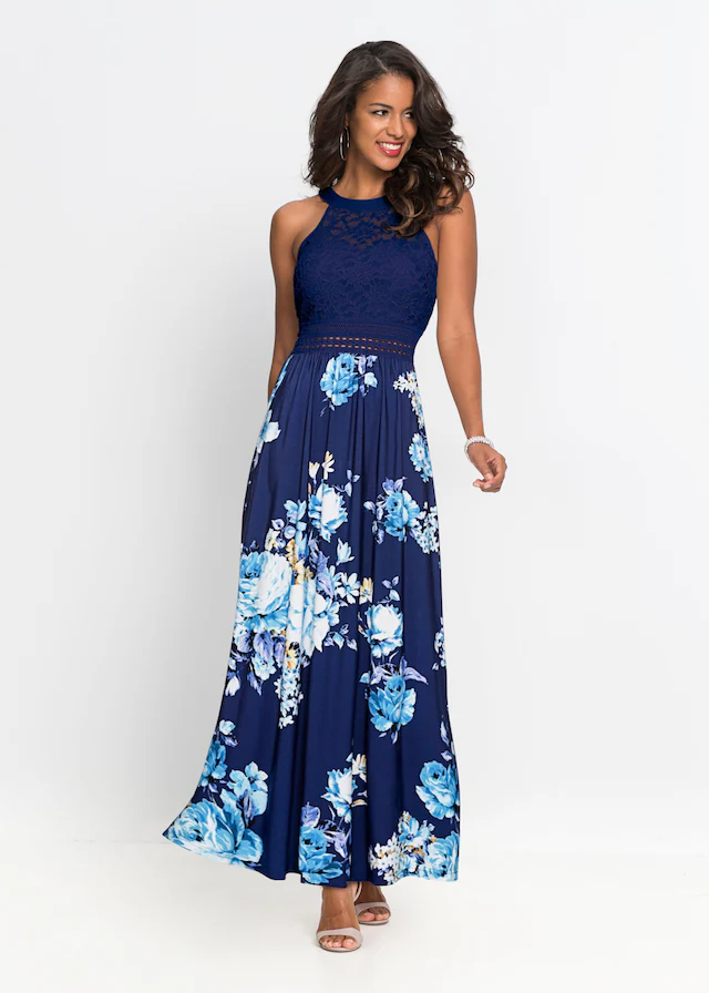 bonprix Jerseykleid für einen romantischen Look, amerikanischer Ausschnitt