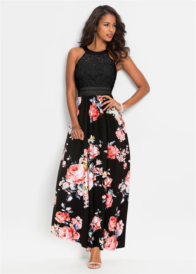 bonprix Jerseykleid für einen romantischen Look, amerikanischer Ausschnitt
