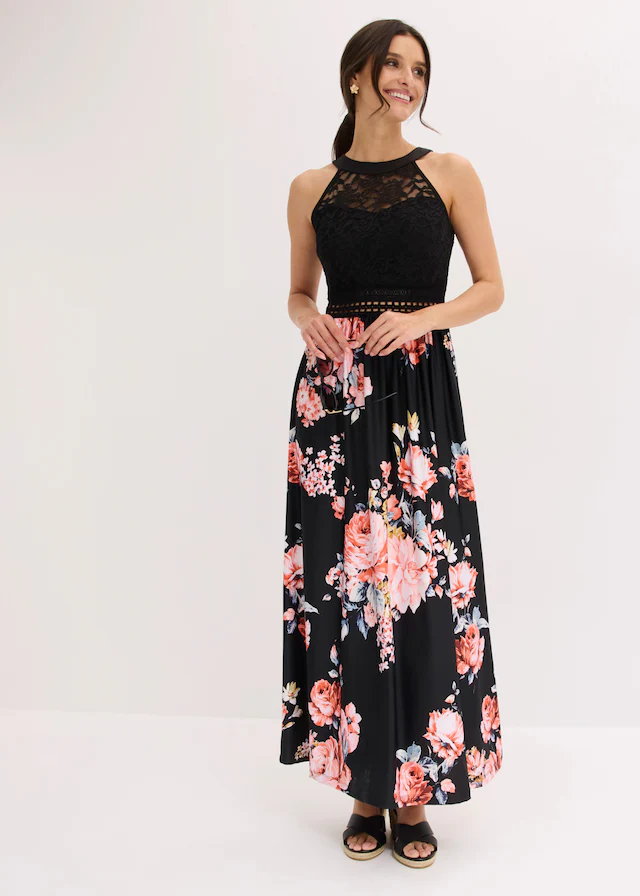 bonprix Jerseykleid für einen romantischen Look, amerikanischer Ausschnitt