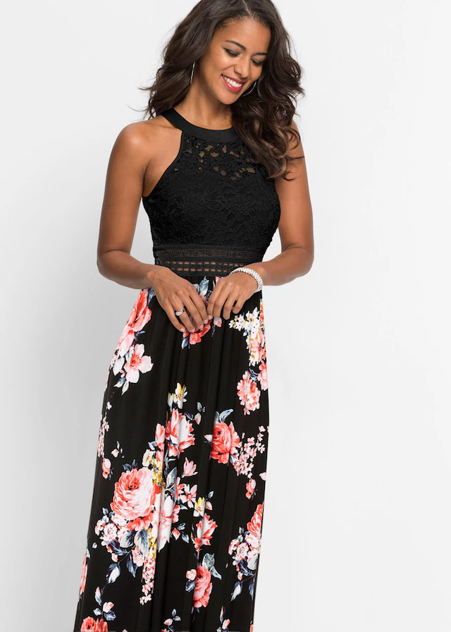 bonprix Jerseykleid für einen romantischen Look, amerikanischer Ausschnitt