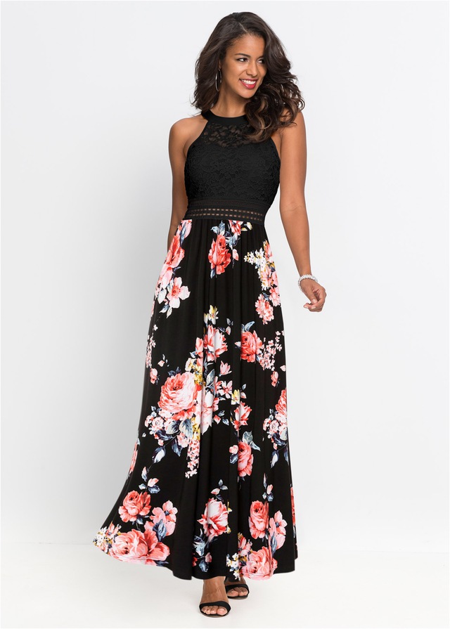 bonprix Jerseykleid für einen romantischen Look, amerikanischer Ausschnitt