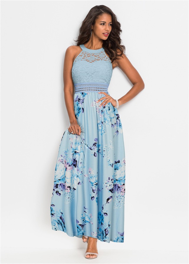 bonprix Jerseykleid für einen romantischen Look, amerikanischer Ausschnitt