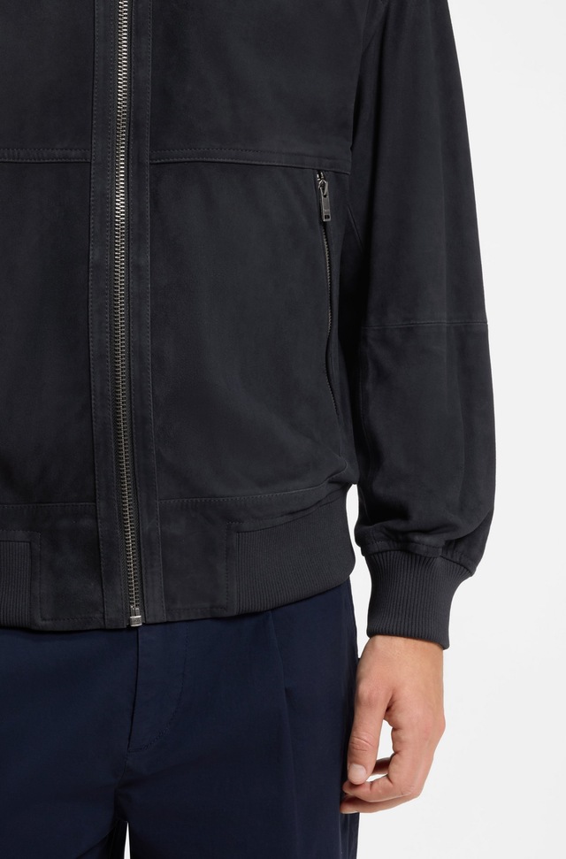 BOSS ORANGE Lederjacke »Jonorve« Weiches Ziegenveloursleder, Relaxed Fit, Rippstrickbündchen