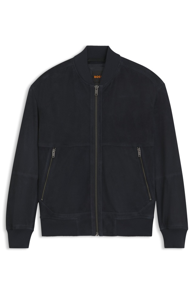 BOSS ORANGE Lederjacke »Jonorve« Weiches Ziegenveloursleder, Relaxed Fit, Rippstrickbündchen