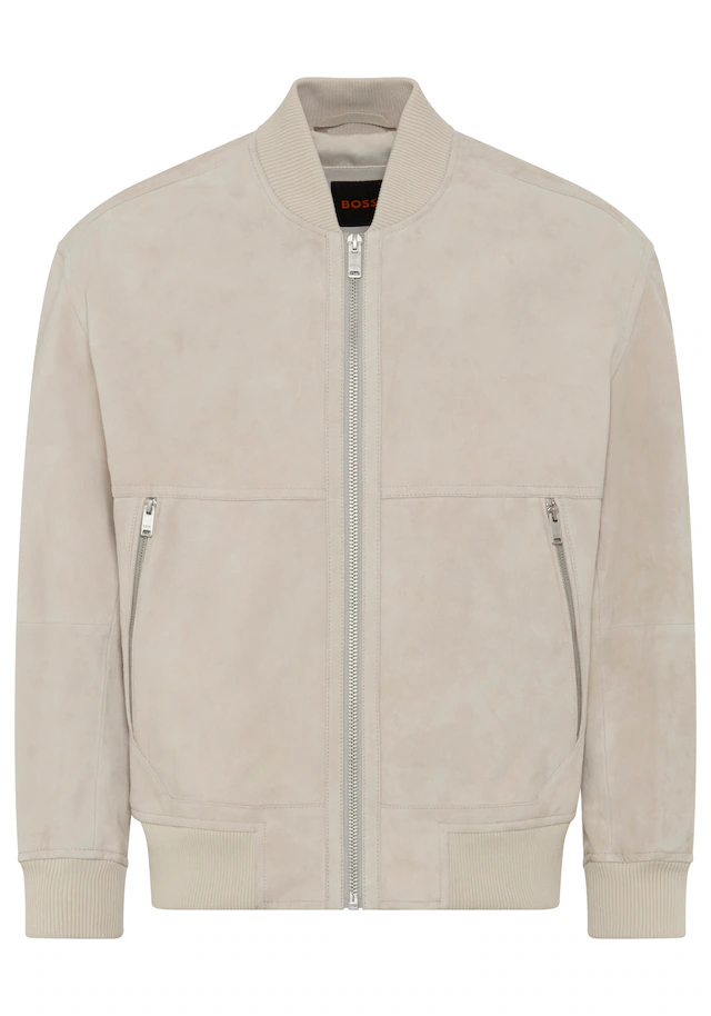 BOSS ORANGE Lederjacke »Jonorve« Weiches Ziegenveloursleder, Relaxed Fit, Rippstrickbündchen
