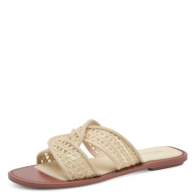 Tamaris Pantolette Sommerschuh, Schlüpfschuh, Flat mit Baststickerei