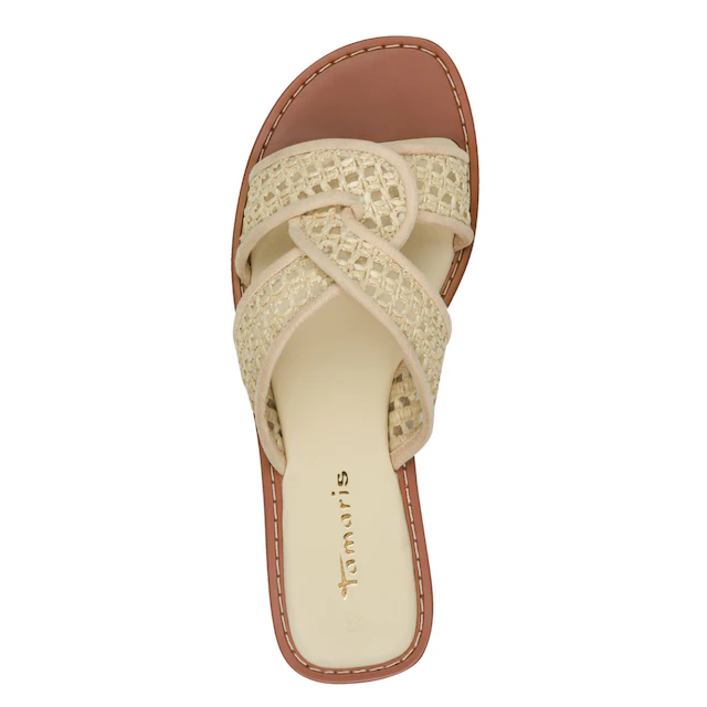 Tamaris Pantolette Sommerschuh, Schlüpfschuh, Flat mit Baststickerei