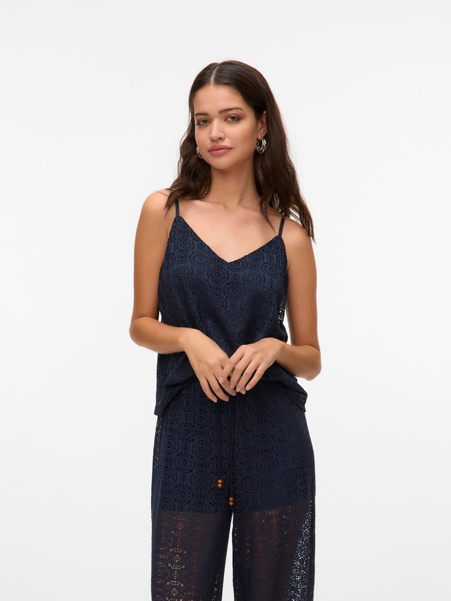 Vero Moda Spaghettitop »VMMAYA V-NECK SINGLET TOP JRS« Materialmix, regular fit