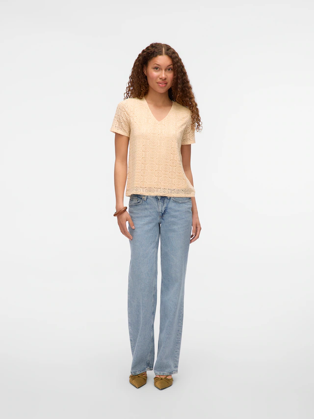 Vero Moda V-Shirt »VMMAYA SS V NECK TOP JRS« Materialmix, regular fit, Spitze