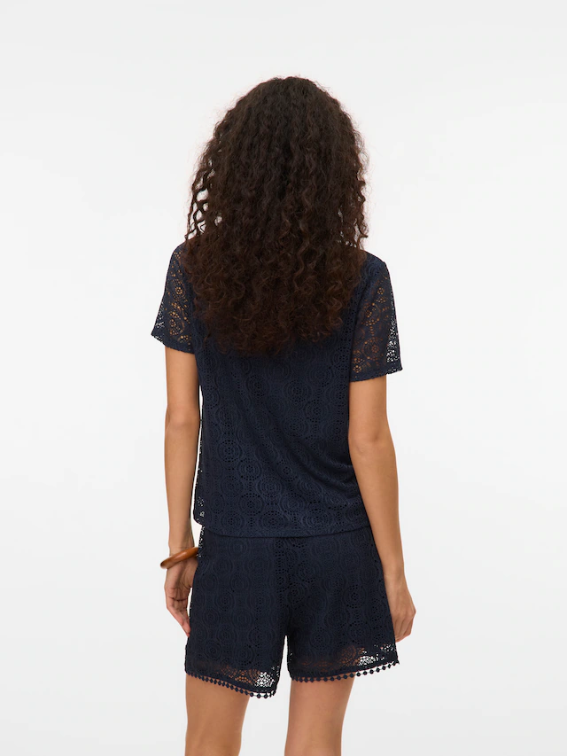 Vero Moda V-Shirt »VMMAYA SS V NECK TOP JRS« Materialmix, regular fit, Spitze