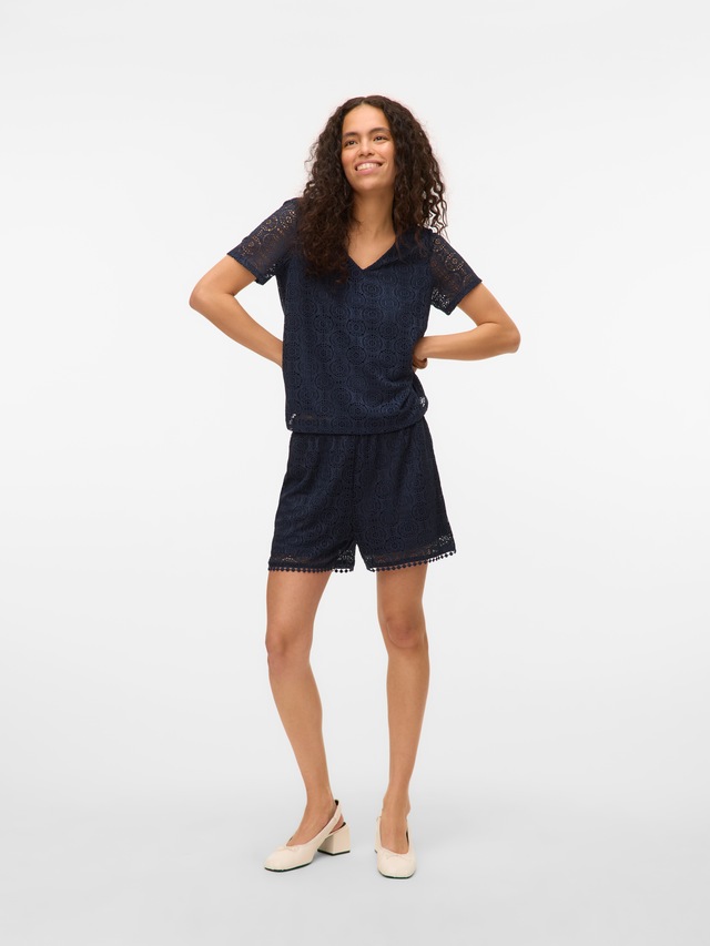 Vero Moda V-Shirt »VMMAYA SS V NECK TOP JRS« Materialmix, regular fit, Spitze