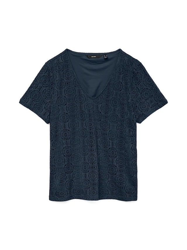 Vero Moda V-Shirt »VMMAYA SS V NECK TOP JRS« Materialmix, regular fit, Spitze