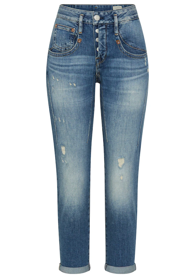 Herrlicher Boyfriend-Jeans »Shyra Cropped Denim Stretch« mit Abnähern, Umschlagsaum