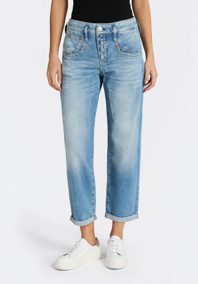 Herrlicher Boyfriend-Jeans »Shyra Tap Denim Stretch« mit halb verdeckter Knopfleiste, High Waist