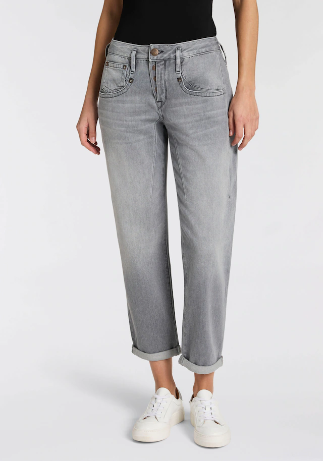 Herrlicher Boyfriend-Jeans »Shyra Tap Denim Grey Light Stretch« High Waist mit Umschlagsaum