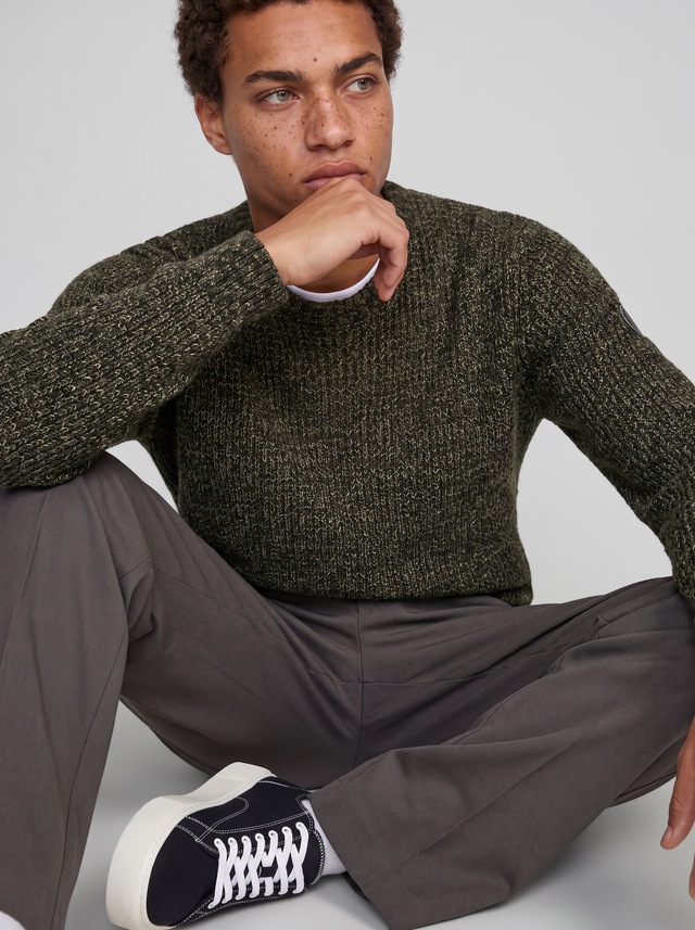 Jack & Jones Rundhalspullover »JJLUKE KNIT CREW NECK AW26« Materialmix, regular fit