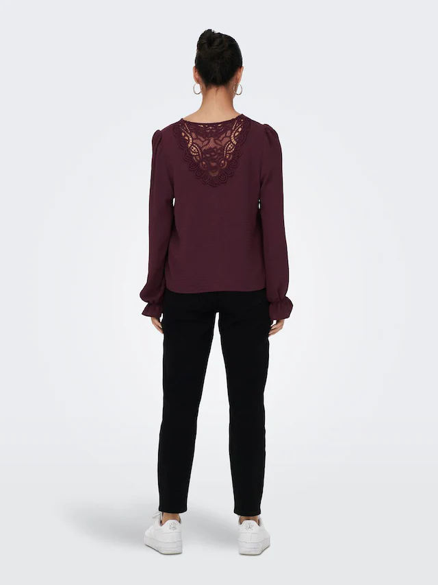 ONLY Spitzenbluse »ONLMETTE L/S LACE TOP WVN« Kunstfaser, regular fit