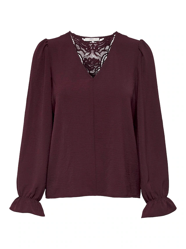 ONLY Spitzenbluse »ONLMETTE L/S LACE TOP WVN« Kunstfaser, regular fit
