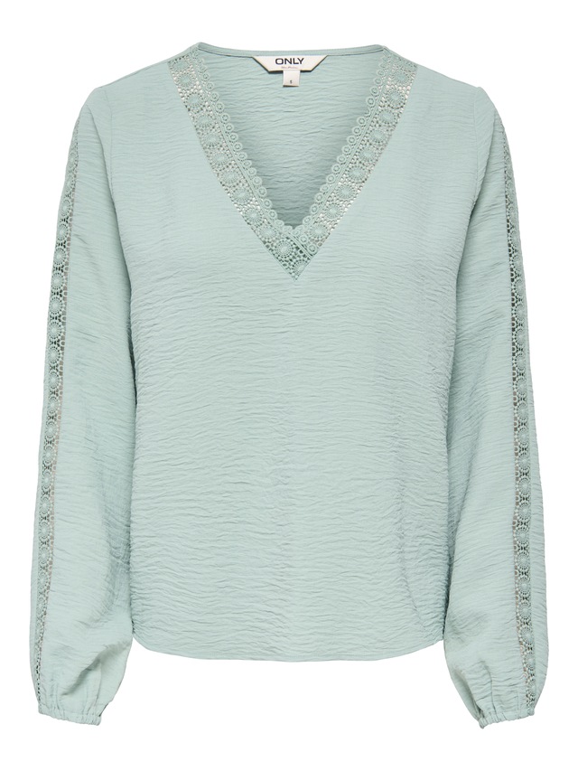 ONLY Langarmbluse »ONLGREGOR METTE LS LACE TOP WVN« Kunstfaser, regular fit, V-Ausschnitt, Regular Waist