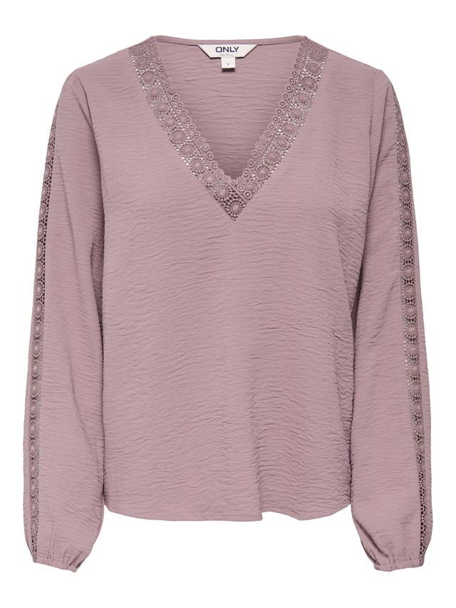 ONLY Langarmbluse »ONLGREGOR METTE LS LACE TOP WVN« Kunstfaser, regular fit, V-Ausschnitt, Regular Waist