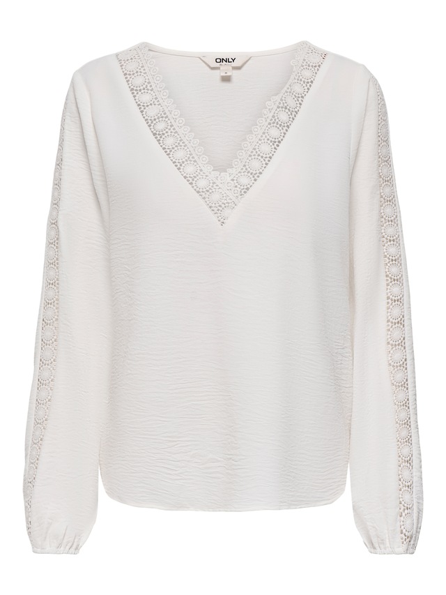 ONLY Langarmbluse »ONLGREGOR METTE LS LACE TOP WVN« Kunstfaser, regular fit, V-Ausschnitt, Regular Waist
