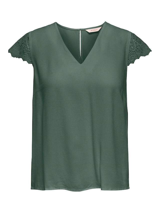 ONLY Kurzarmbluse »ONLELVA-VIA S/S DETAIL TOP WVN CS FR« Viskose, Spitze