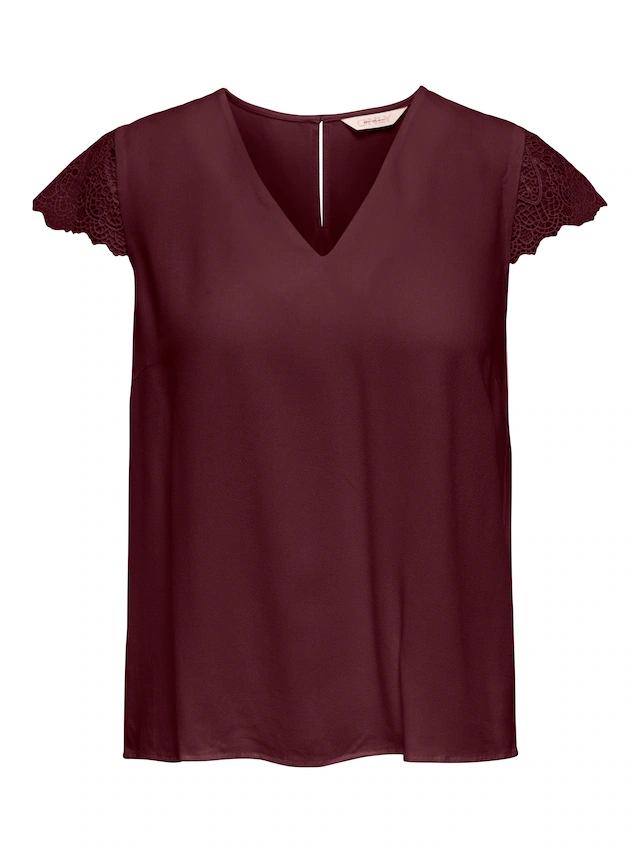 ONLY Kurzarmbluse »ONLELVA-VIA S/S DETAIL TOP WVN CS FR« Viskose, Spitze