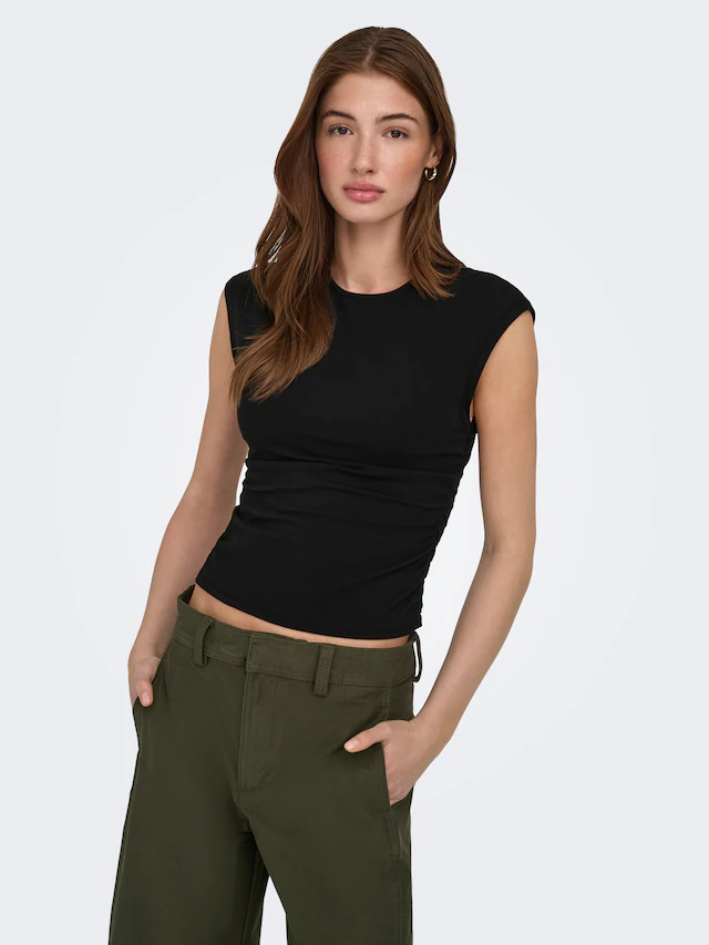 ONLY »ONLMIRA CAPSL RUCHING TOP JRS NOOS« Baumwollmischung, regular fit, Rundhals